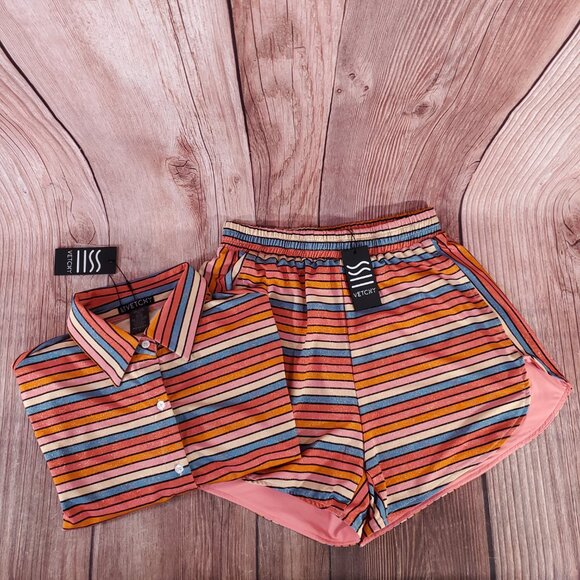 NWT Vetchy Womens Size Small Sunset Stripe Shirt & Shorts 2 Pieces Set - Picture 4 of 16
